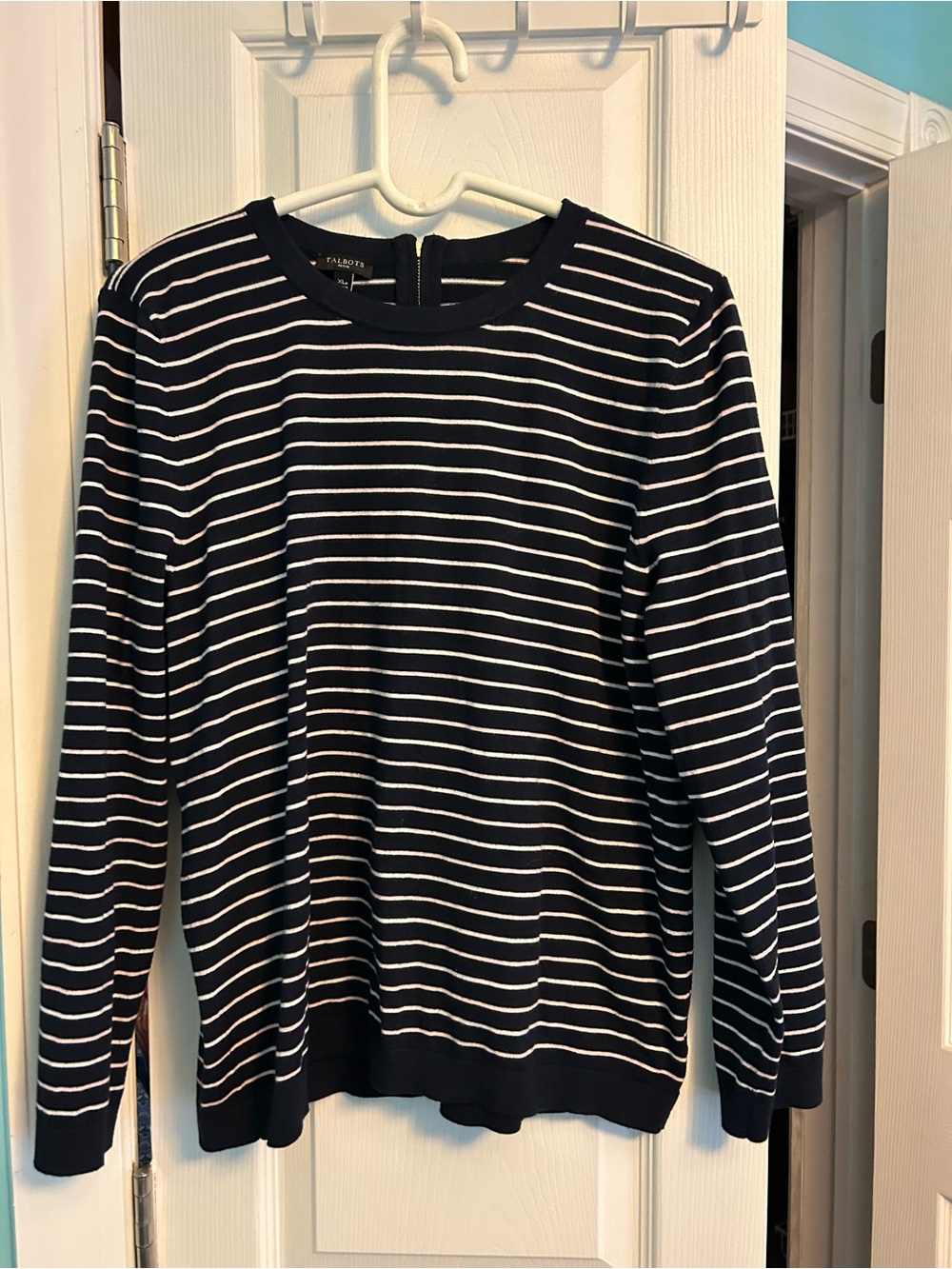 Talbots Navy and White Striped Crewneck Sweater